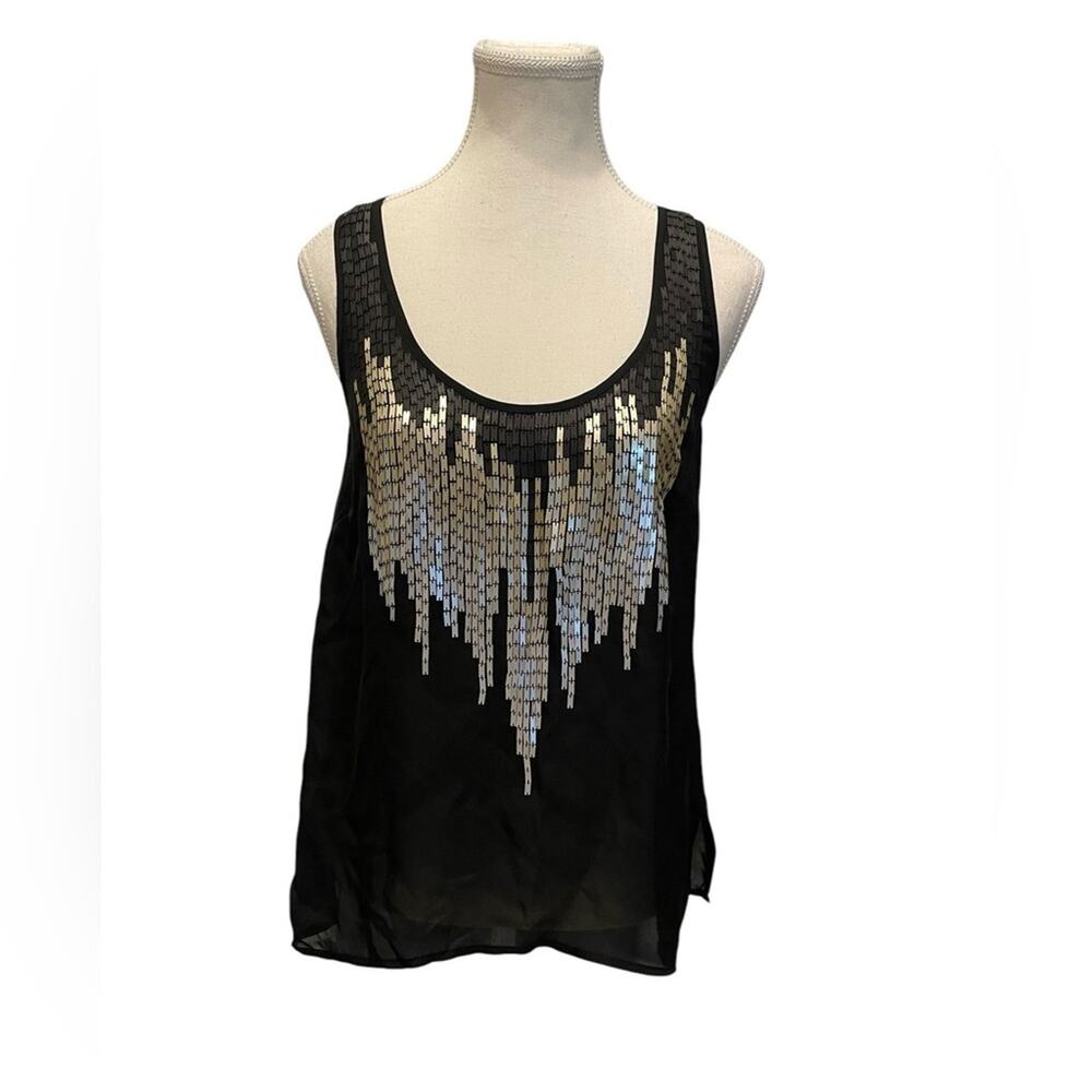 Maurices Gray Chiffon Silver Sequin Beaded Scoop Neck Sleeveless Tank Top S NWT